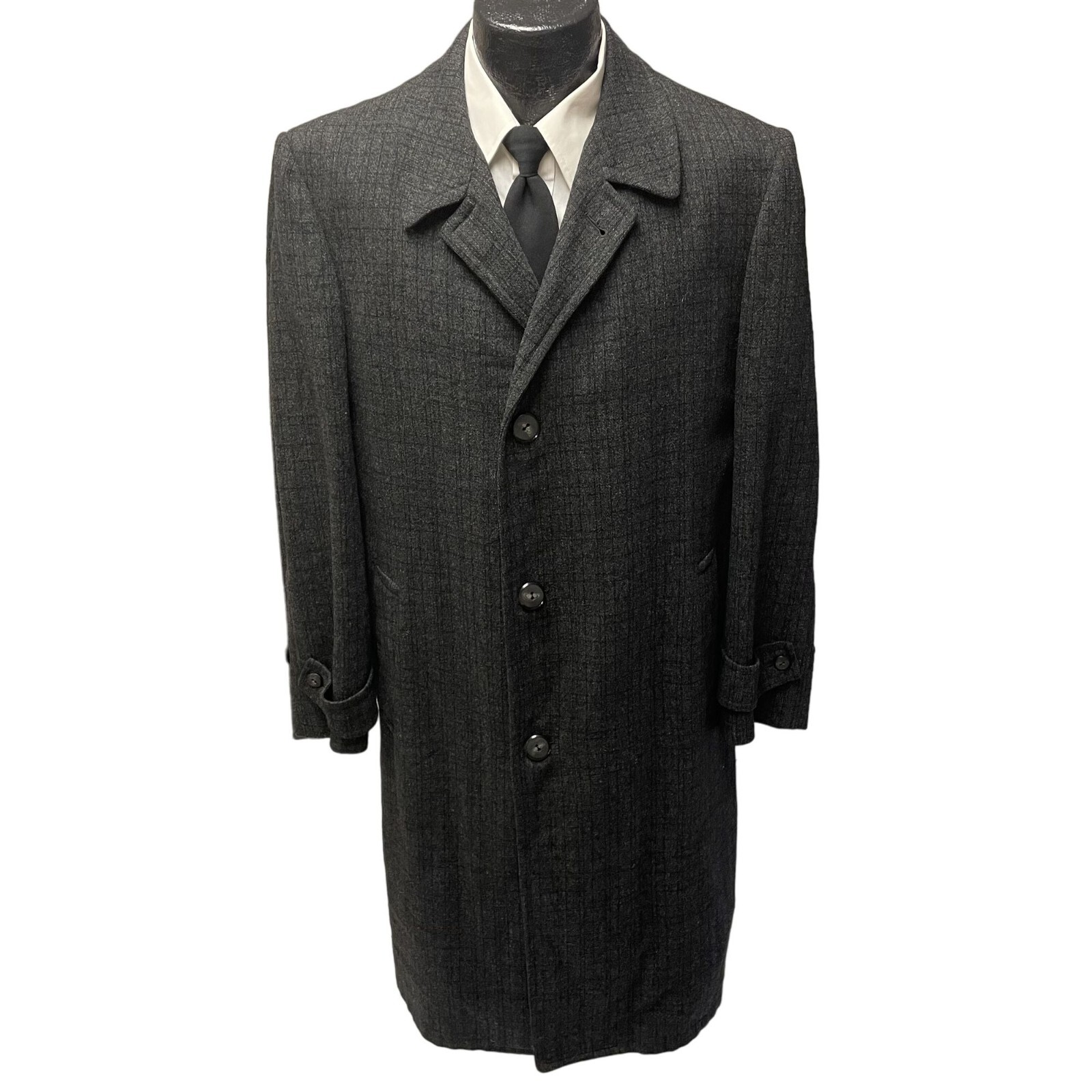 Vtg 50\'s Royal Fashion Black Top Over Coat SHADOWPLAID Trench WOOL TWEED Jacket