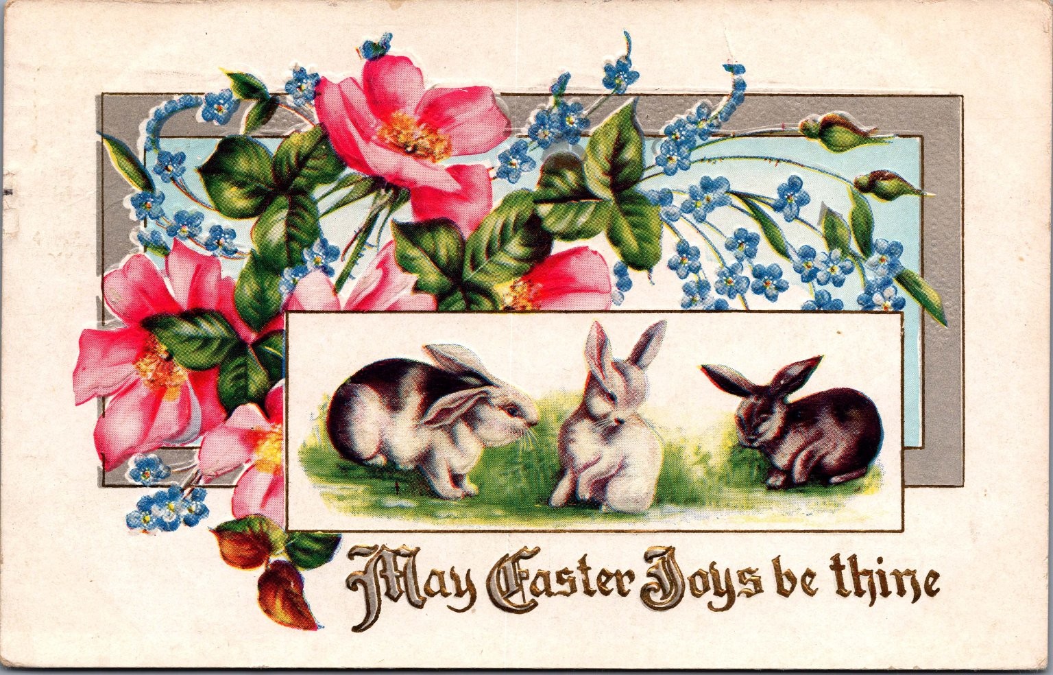 1912 Easter Rabbits & Roses Embossed Postcard - Chicago IL Postmark 1912 Easter Rabbits & Roses Embossed Postcard - Chicago IL Postmark