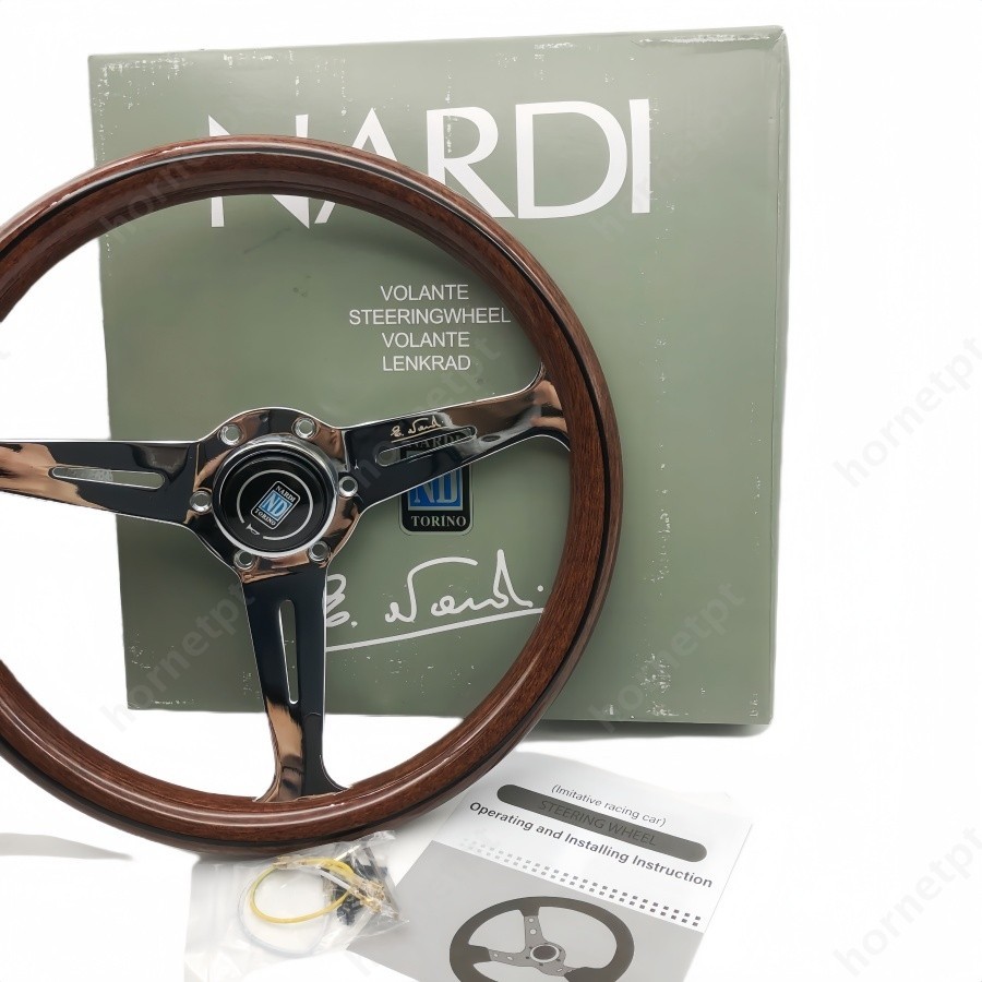 NARDI Classic 360mm Mahogany Wood Steering Wheel with Silver Chrome Finish