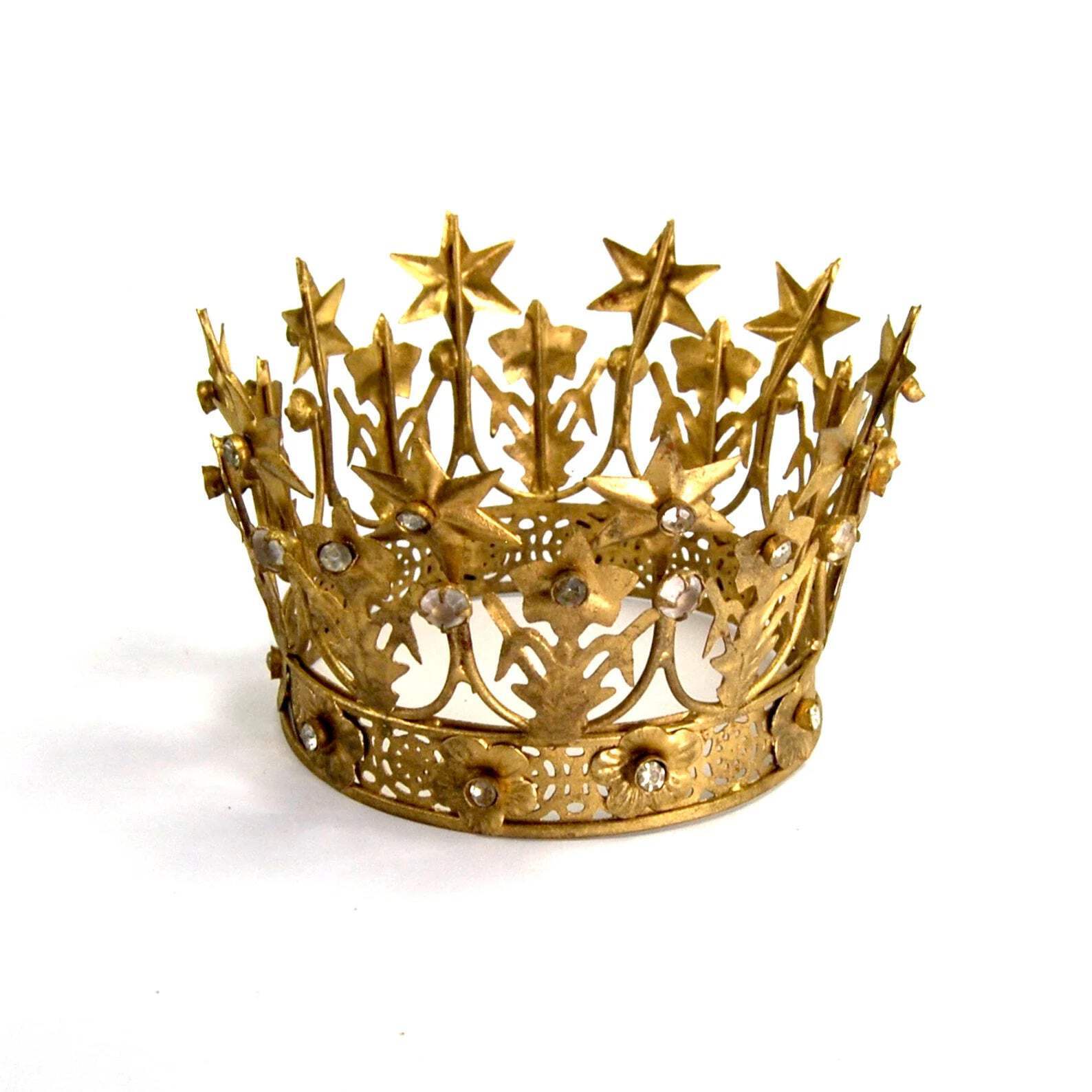 4in Santos Crown Antiqued Gold Rhinestone Star Lily Motif, Large