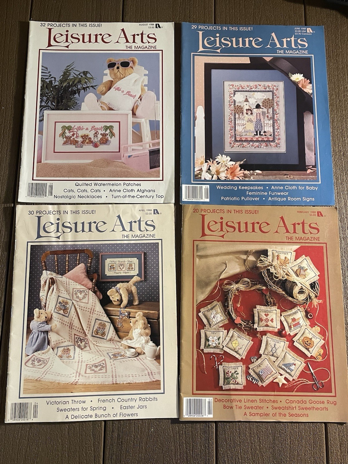 VTG Leisure Arts Cross Stitch Magazines Lot of 4 Issues 1988 1989 Bears Florals VTG Leisure Arts Cross Stitch Magazines Lot of 4 Issues 1988 1989 Bears Florals