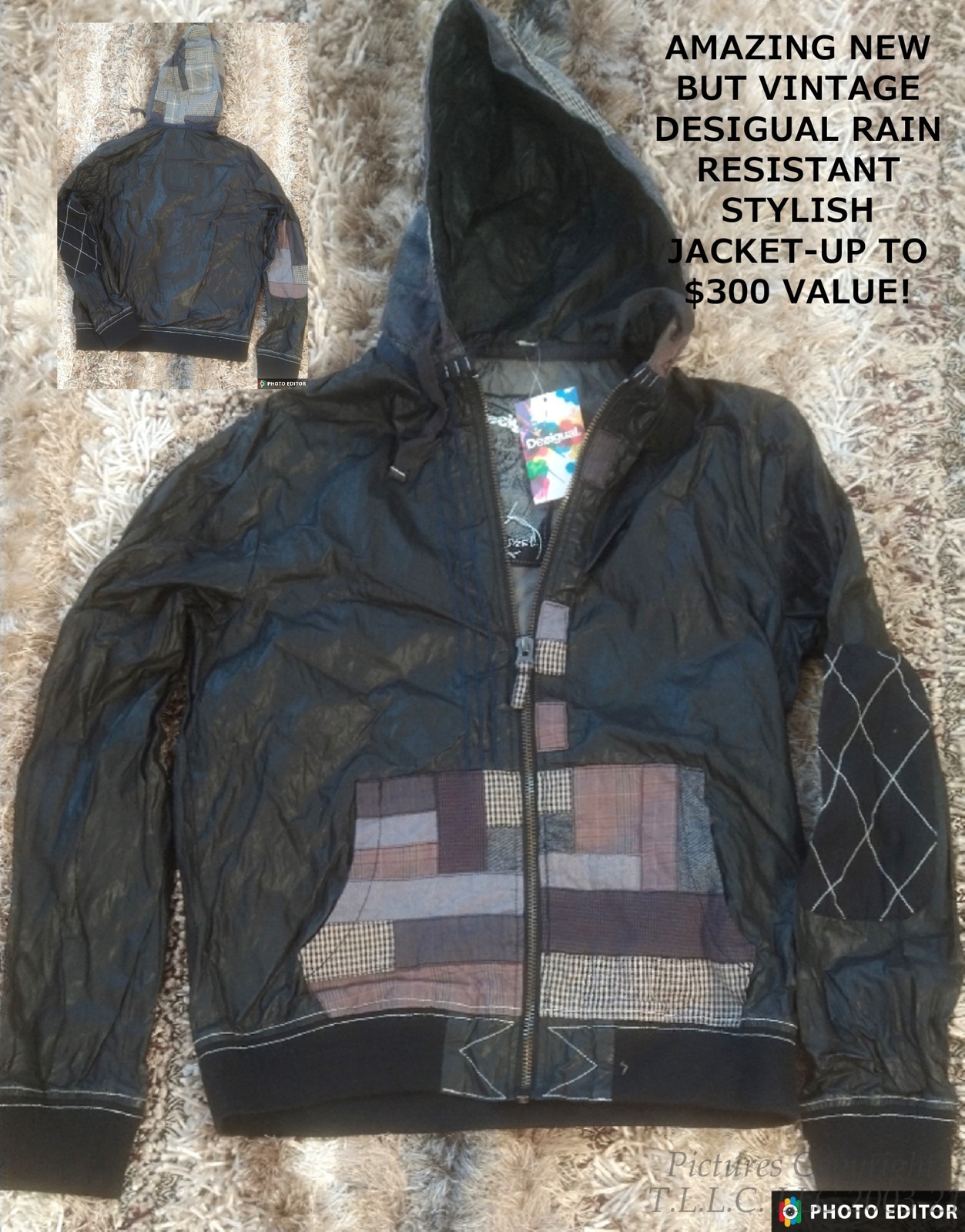 NEW/NWT RAIN RESISTANT CAZA PORORO DESIGUAL HOODIE JACKET-SZ=L-UP TO $300 VALUE