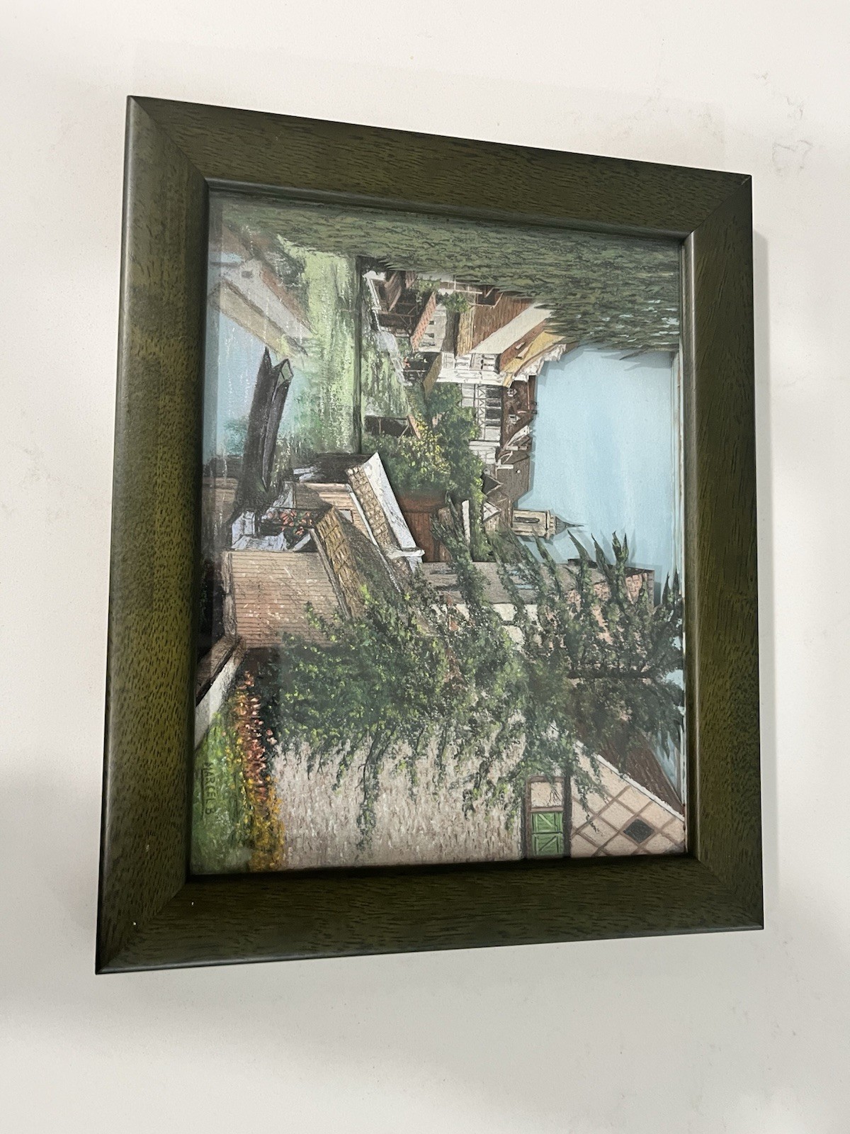 vintage Collage Box Hand Painted Signed Marcel B framed Art vintage Collage Box Hand Painted Signed Marcel B framed Art