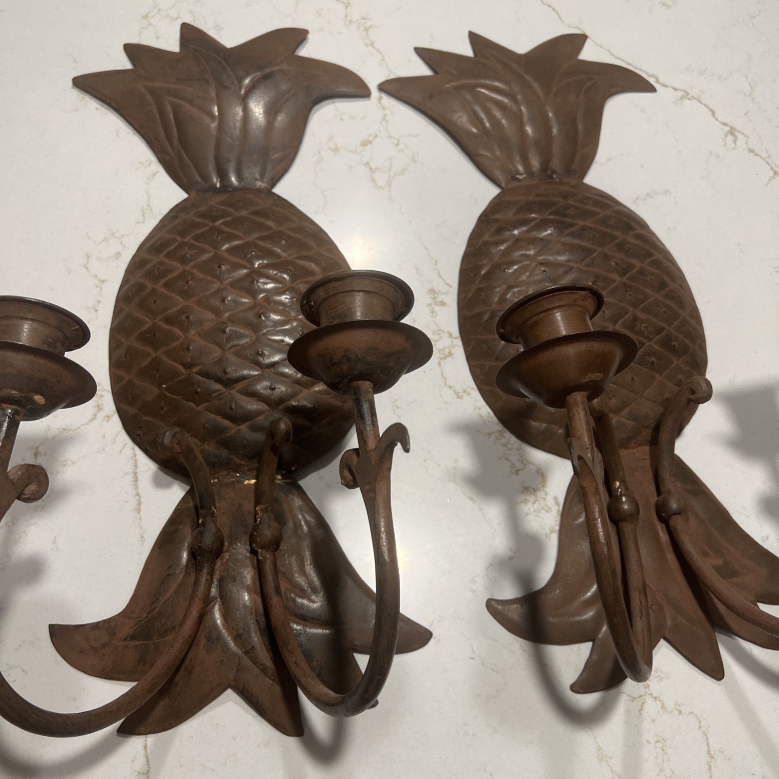 Vintage Pineapple Pair Of Candle Italian Style RusticMetal Wall Sconces 20”x8” Vintage Pineapple Pair Of Candle Italian Style RusticMetal Wall Sconces 20”x8”