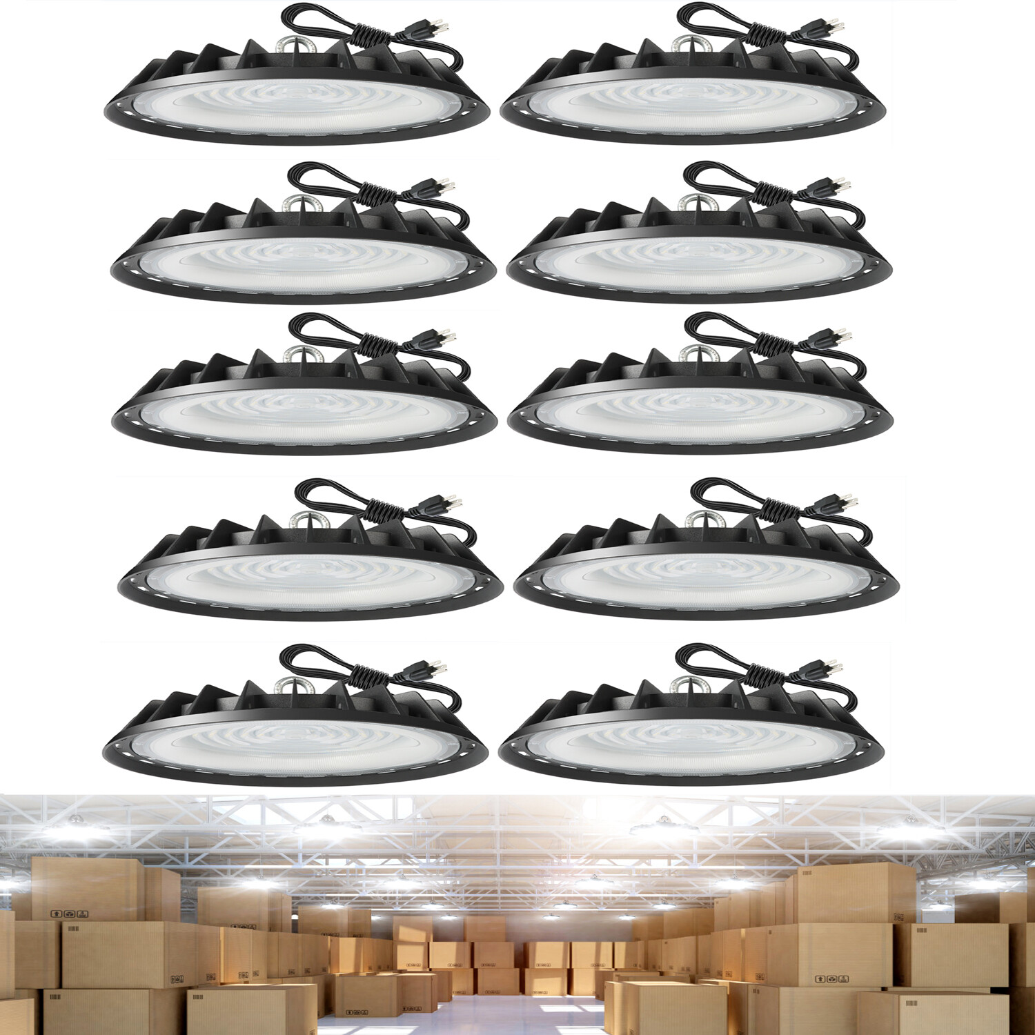 10Pack UFO LED High Bay Light 300W Commercial UFO HighBay Lighting with US Plug