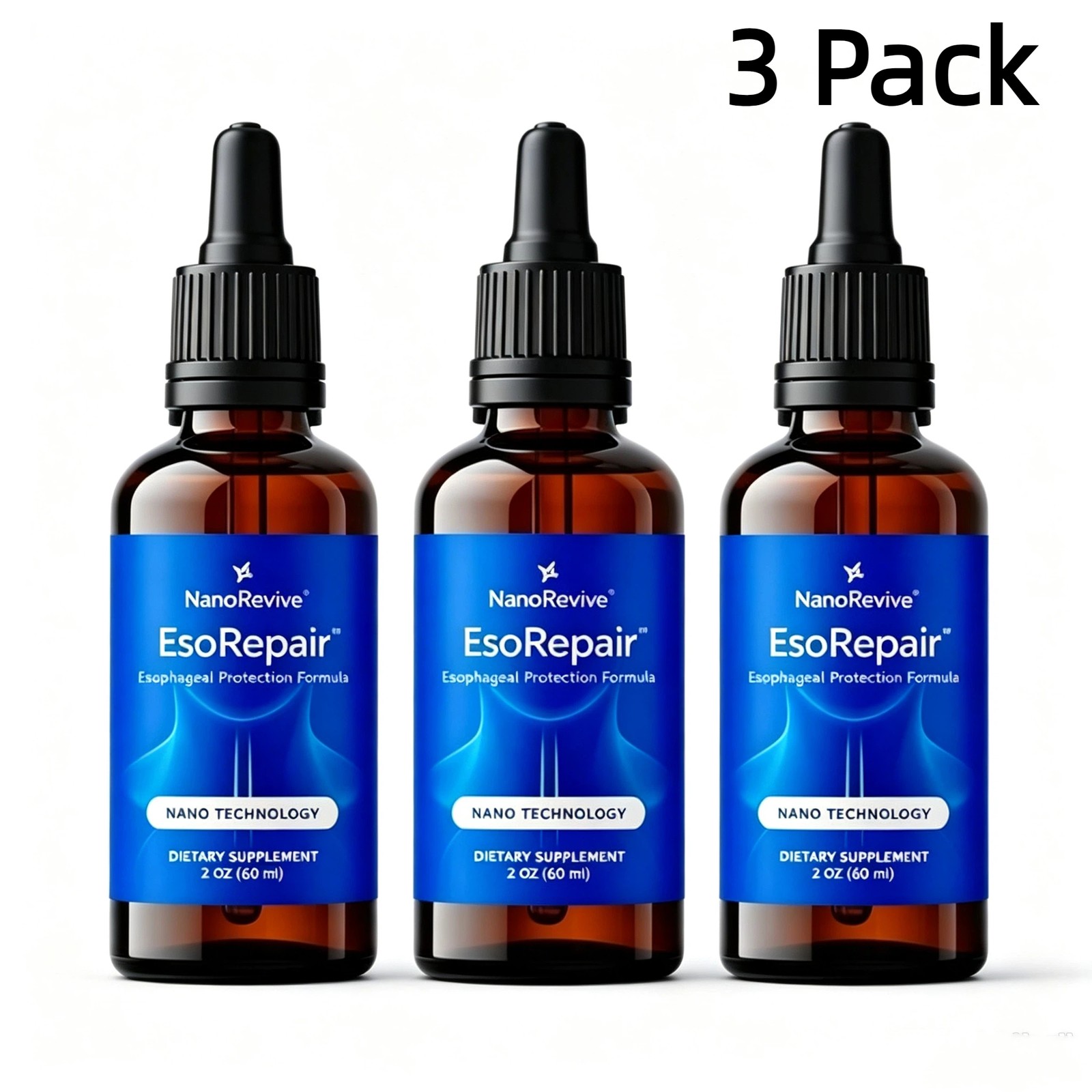 3 Pack NANOREVIVE EsoRepair Nano Esophageal & Stomach Health Supplement 60ml