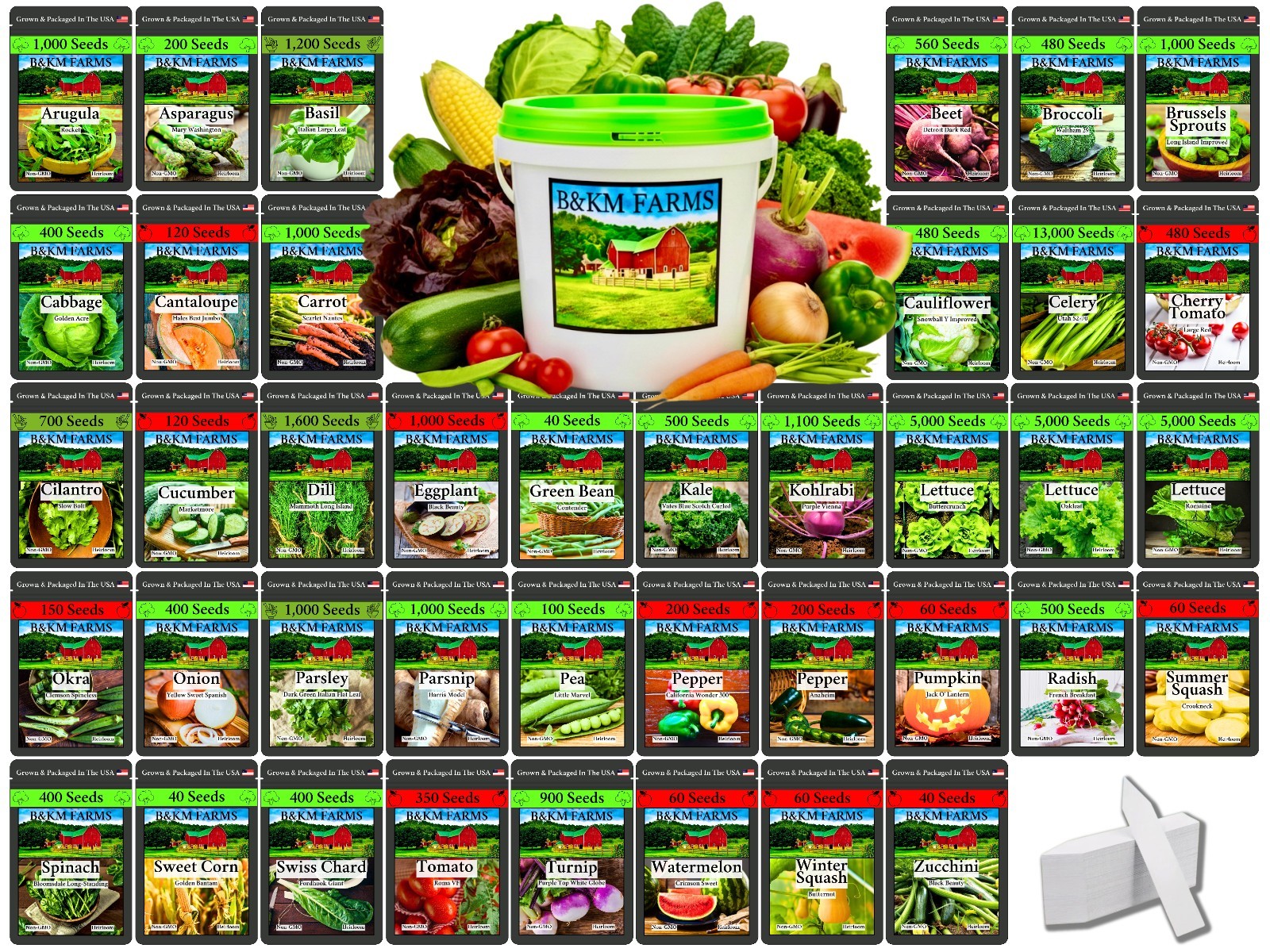 Survival Seed Vault 45,000+ Heirloom Non-GMO Seeds | 40 Varieties | USA Packed
