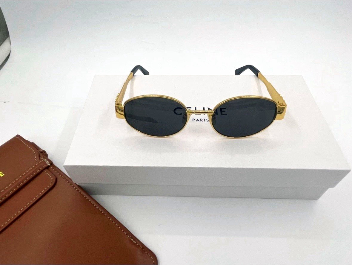 CELINE Men\'s Oval Sunglasses Gold Metal Frame Black Plastic Lenses Designer CELINE Men\'s Oval Sunglasses Gold Metal Frame Black Plastic Lenses Designer