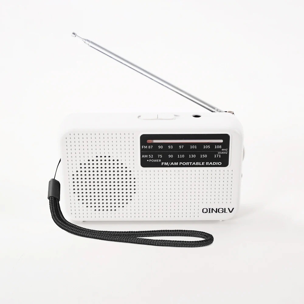Mini AM FM Radio Battery Operated with Lanyard Black Portable Pocket Radio