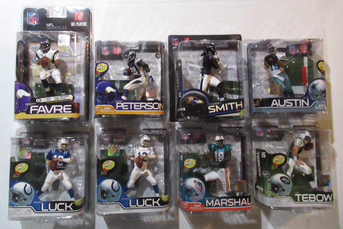 MCFARLANE NFL FIGURE LOT FAVRE LUCK AUSTIN TEBOW PETERSON SMITH CL VARIANTS NEW MCFARLANE NFL FIGURE LOT FAVRE LUCK AUSTIN TEBOW PETERSON SMITH CL VARIANTS NEW