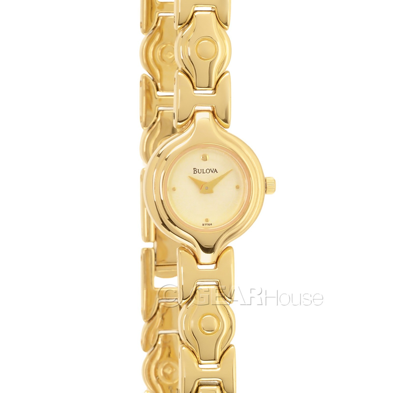 BULOVA Womens Petite 17mm Gold-Plated Watch, Round Dial, Sculpted Band