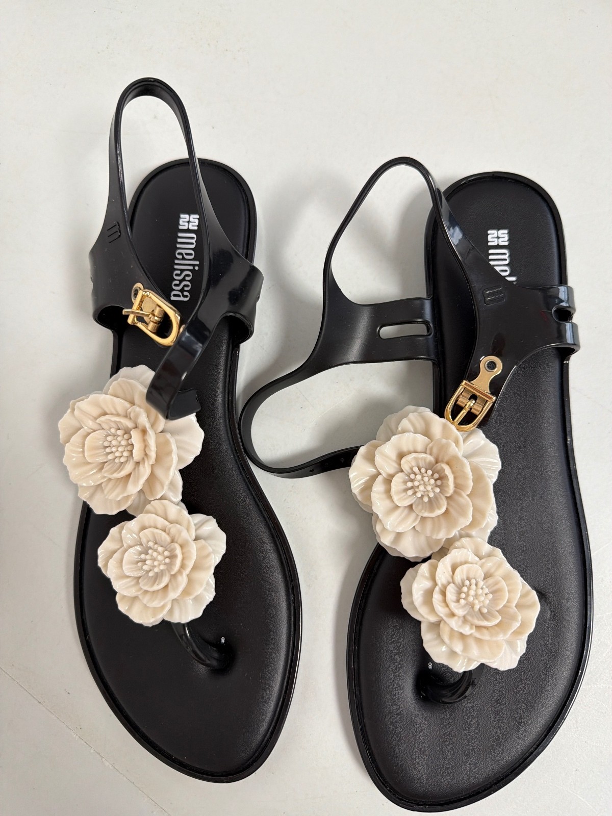Melissa Black Floral Embellished Sandals  Size 9 0019