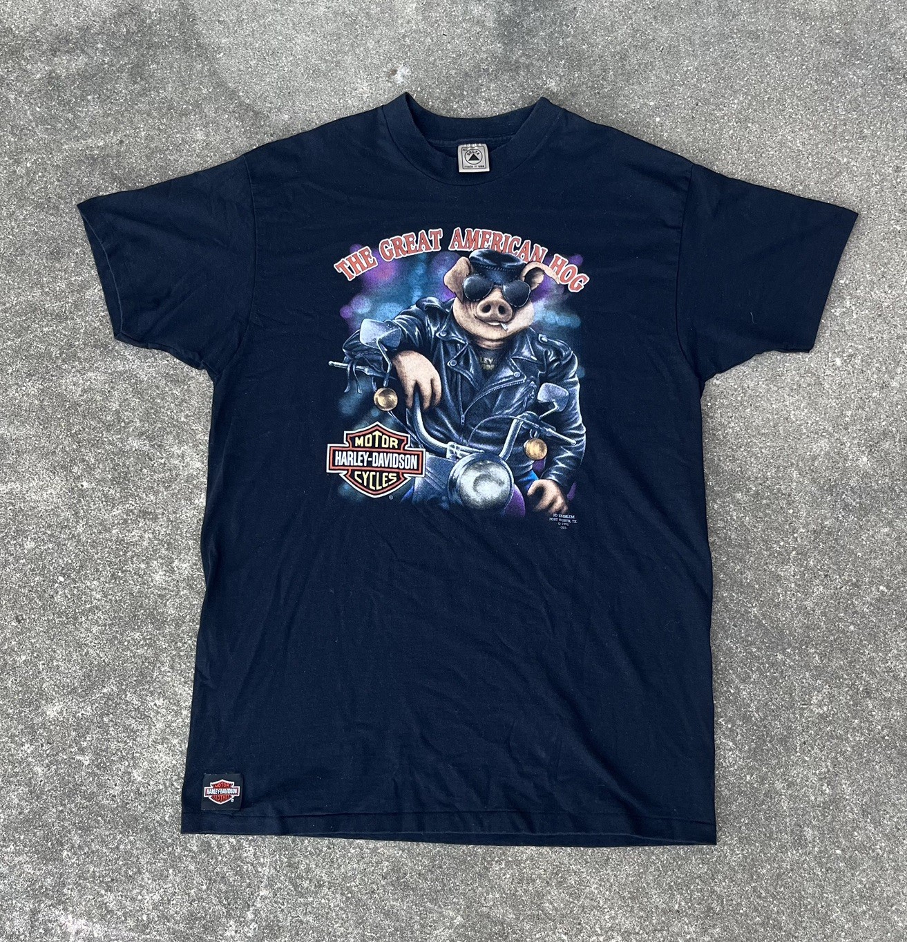 Vintage 1991 Harley-Davidson 3D Emblem The Great American Hog Rare T Shirt XL