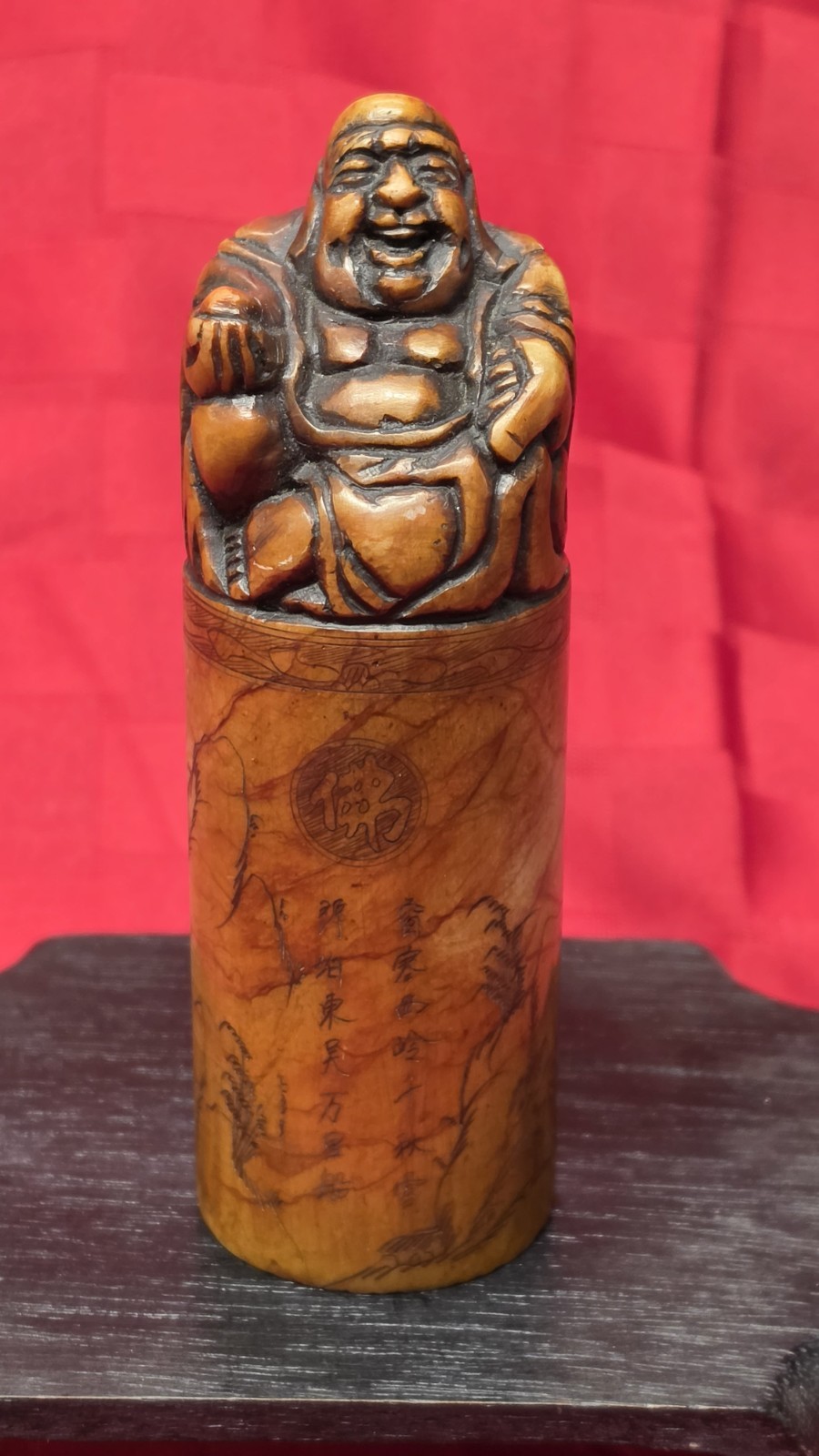 Large Antique Chinese Soapstone Seal Budai Hotei Scholar\'s Desk Weight680g 5,3/4
