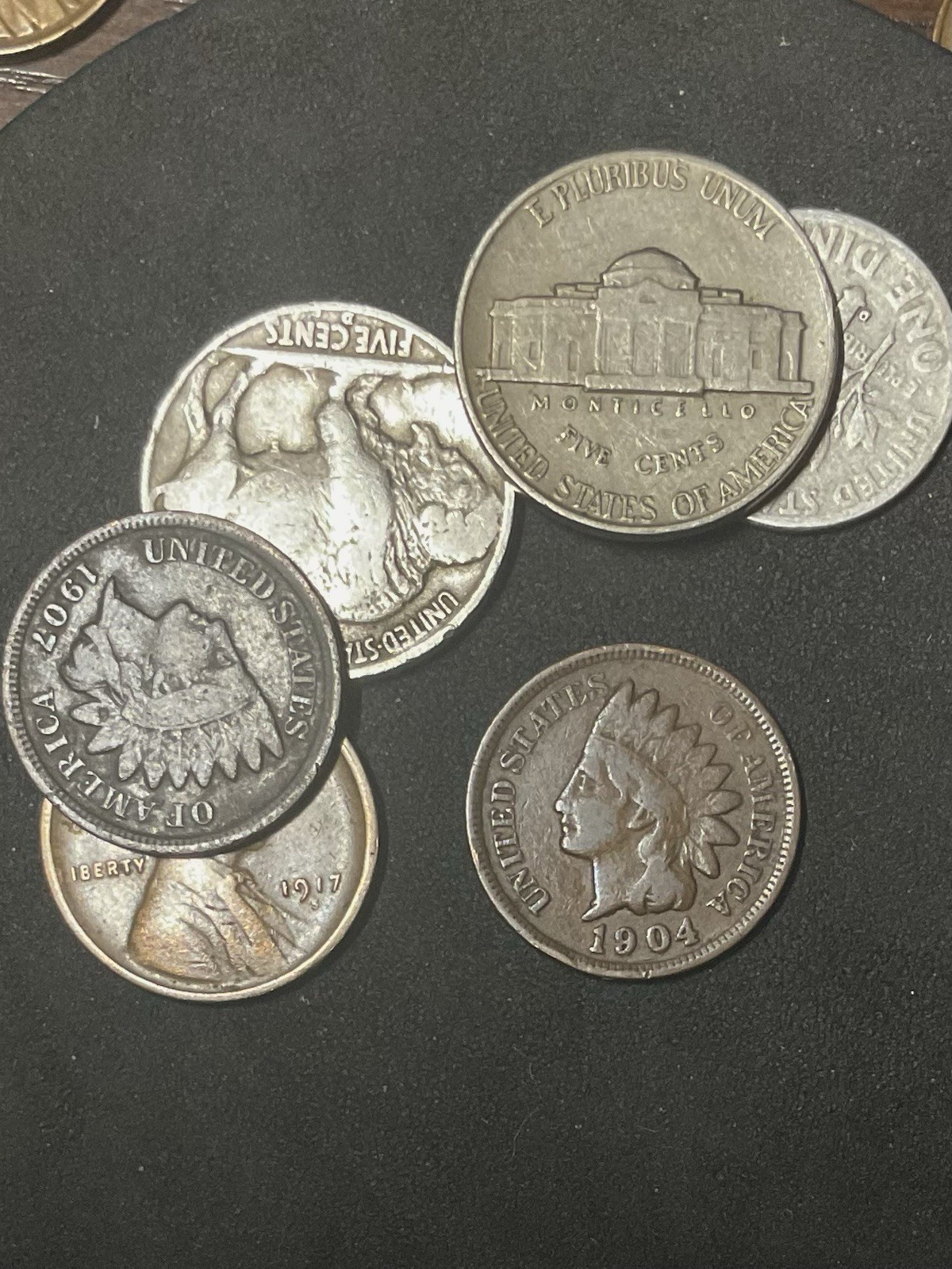 Lot of Seven Coins Indian Head Roosevelt Jefferson Buffalo Silver 1904-1951 Lot of Seven Coins Indian Head Roosevelt Jefferson Buffalo Silver 1904-1951