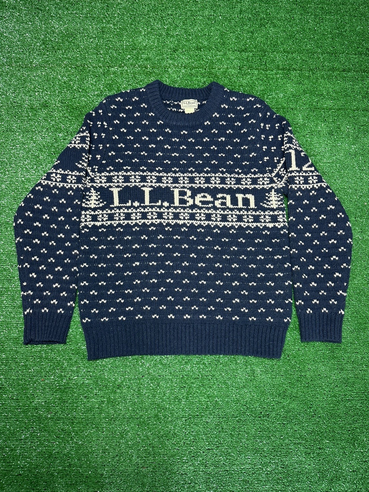 Vintage LL Bean Birdseye Sweater Men Small Blue Lambs Wool Logo 517583 Vintage LL Bean Birdseye Sweater Men Small Blue Lambs Wool Logo 517583