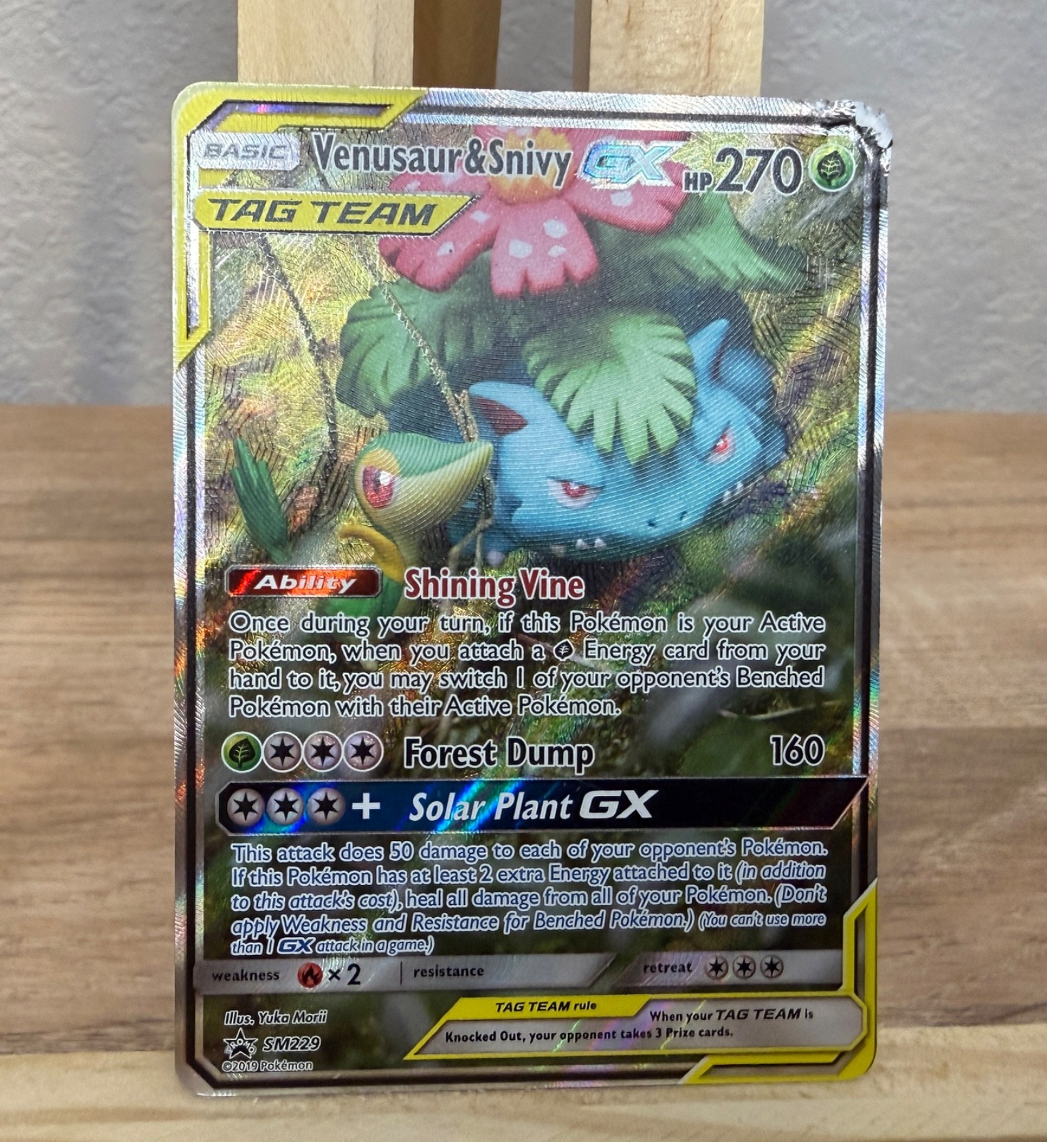 Venusaur & Snivy GX SM229 - Alternate Art - S&M Promo Pokemon Card HEAVY PLAY Venusaur & Snivy GX SM229 - Alternate Art - S&M Promo Pokemon Card HEAVY PLAY