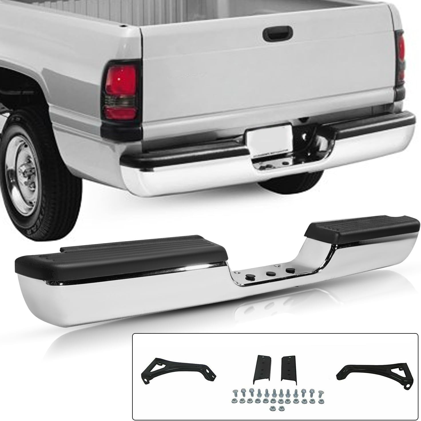 Rear Bumper Assembly Fits for 1994-2001 Dodge Ram 1500/94-02 Ram 2500 3500 Picku Rear Bumper Assembly Fits for 1994-2001 Dodge Ram 1500/94-02 Ram 2500 3500 Picku