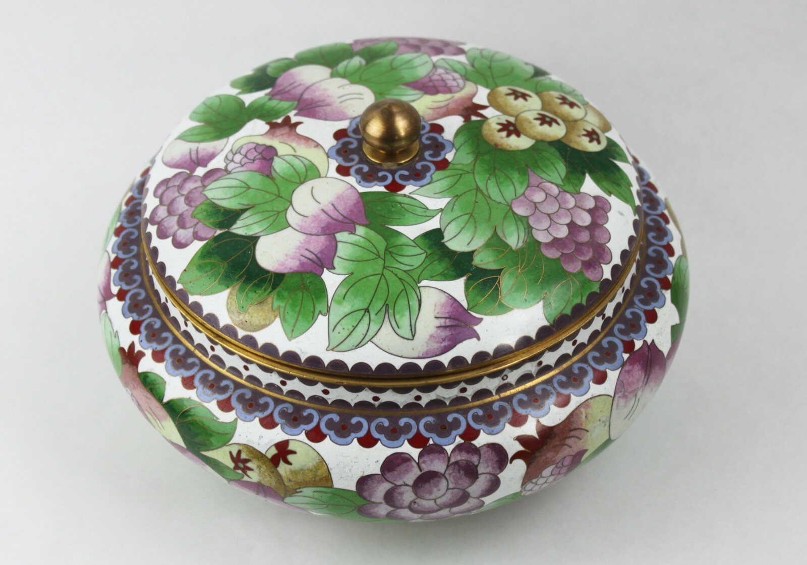 Early 20th Century Chinese Cloisonne Covered Dish Enamel Bowl Fruit Motif