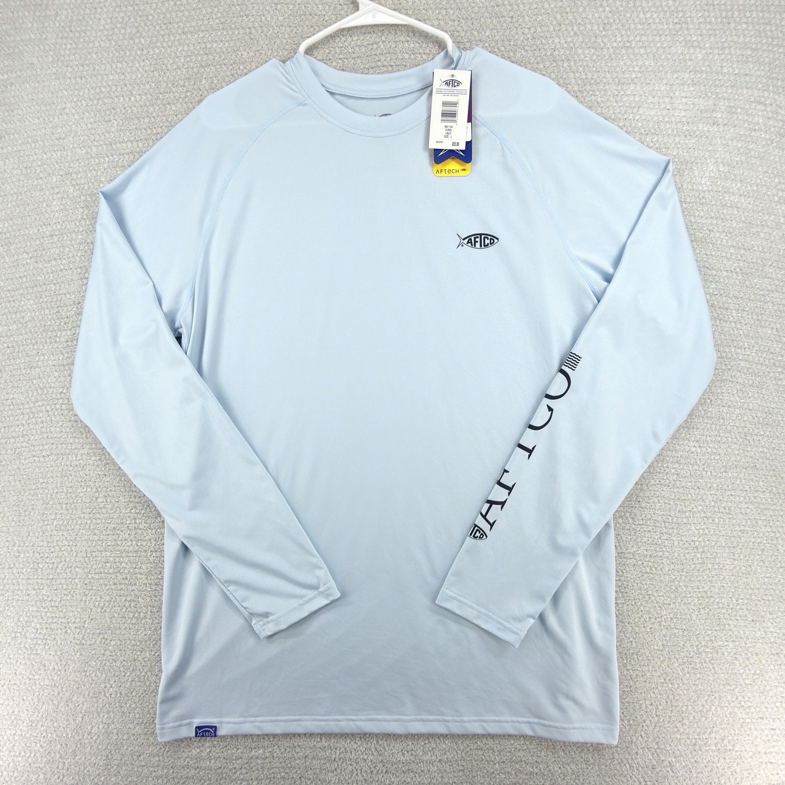 NWT AFTCO Yurei Fishing Shirt Mens Large Blue Air-O Mesh UPF 40 Long Sleeve