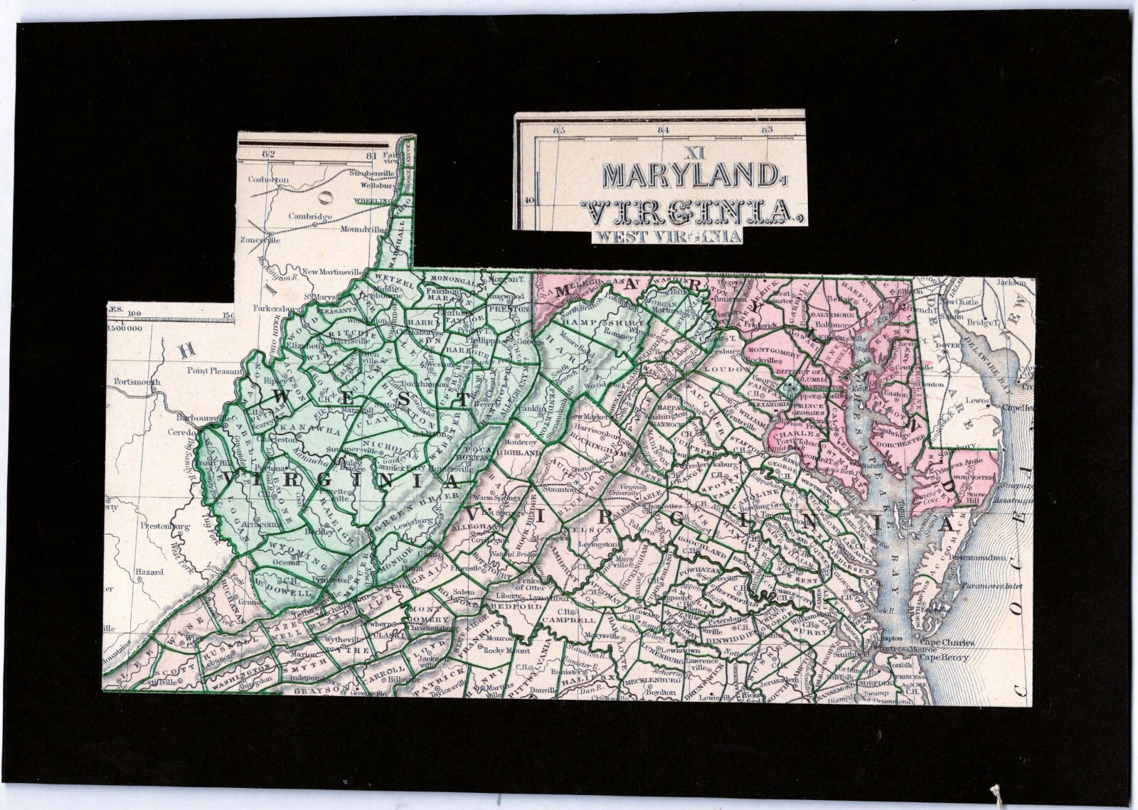 ca.1865 Civil War Ear Mitchell Map  West Virginia (Early Map Showing WV), VA, MD