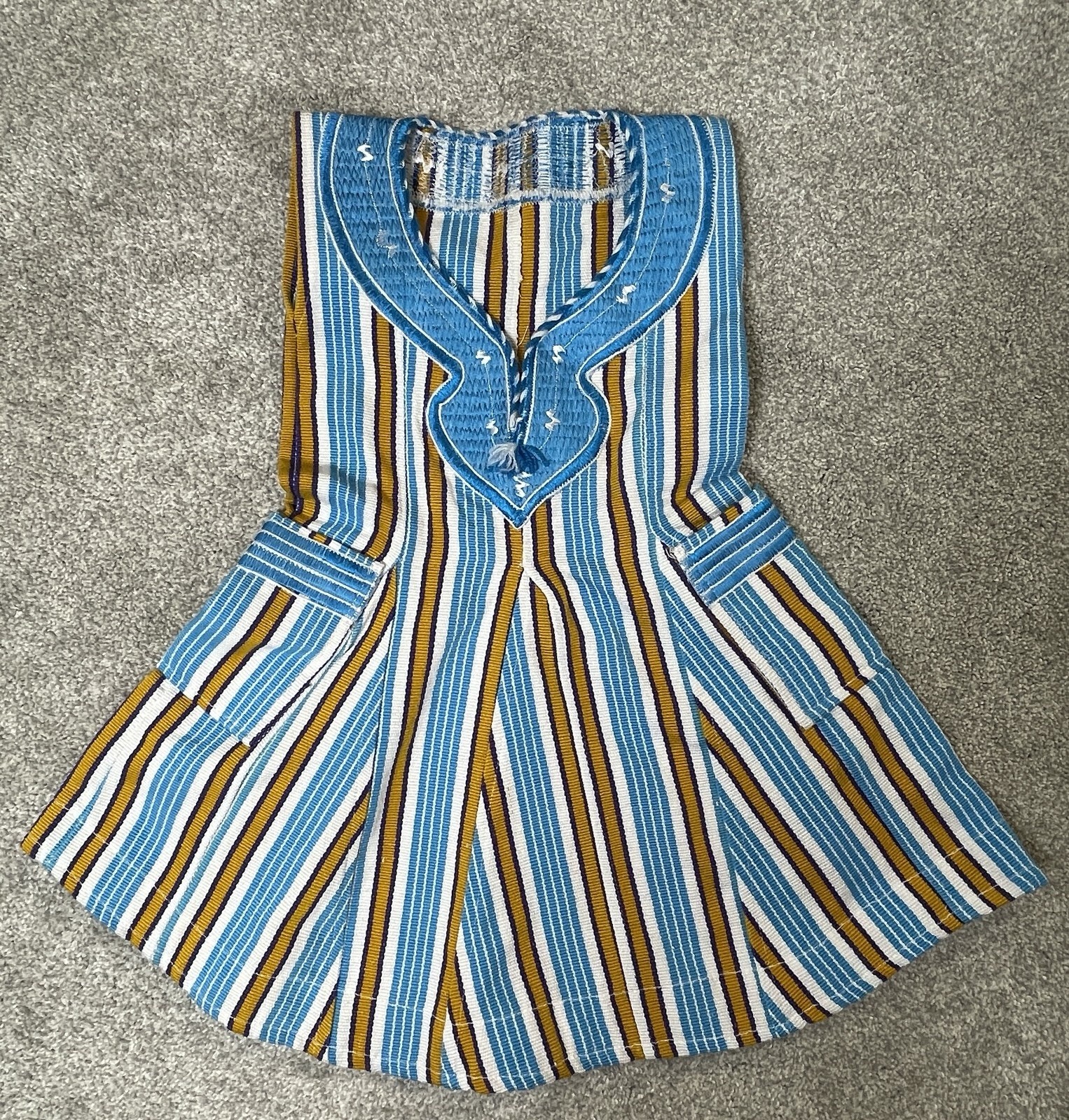 Ghanaian Girls Fugu Batakari Smock Dress Handwoven Blue Gold African Traditional Ghanaian Girls Fugu Batakari Smock Dress Handwoven Blue Gold African Traditional