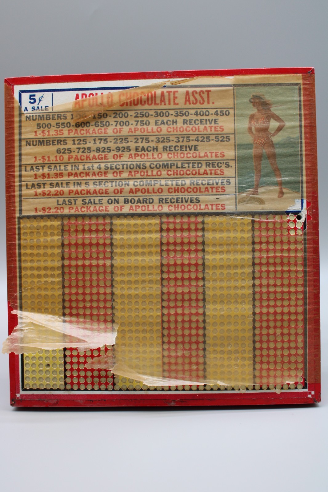 Vintage Apollo Chocolate 5¢ Punchboard Unpunched Counter Trade Stimulator Pinup