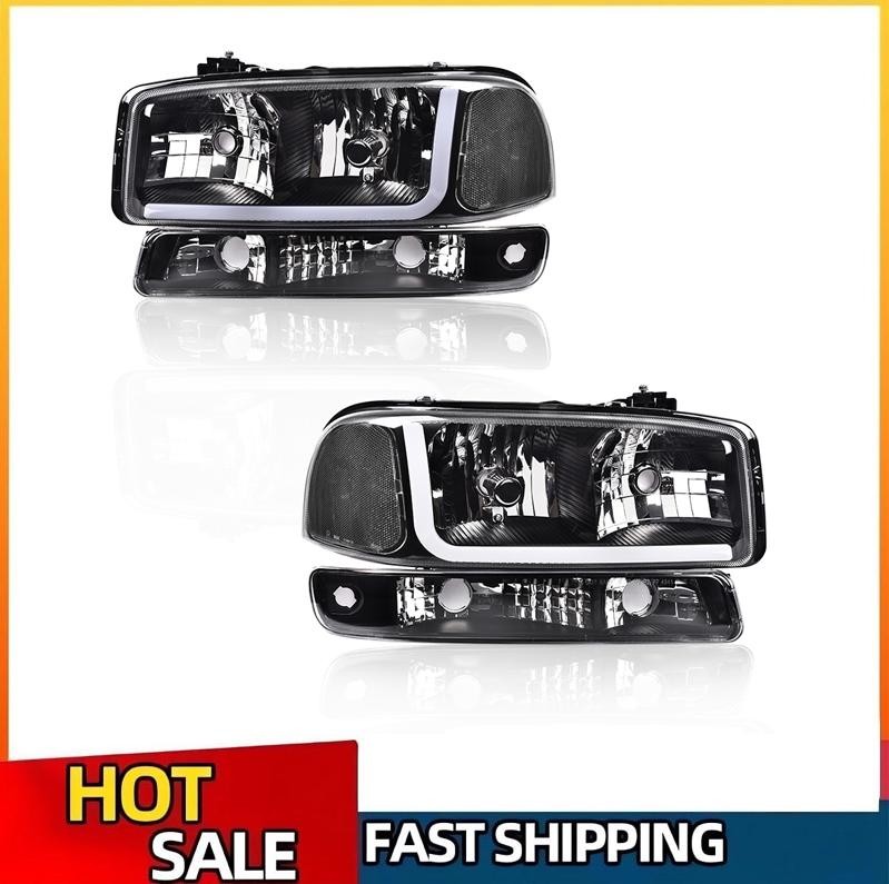 For 99-07 GMC Sierra 1500 2500 3500 LED DRL Black/Clear Headlights+Bumper Lamps For 99-07 GMC Sierra 1500 2500 3500 LED DRL Black/Clear Headlights+Bumper Lamps