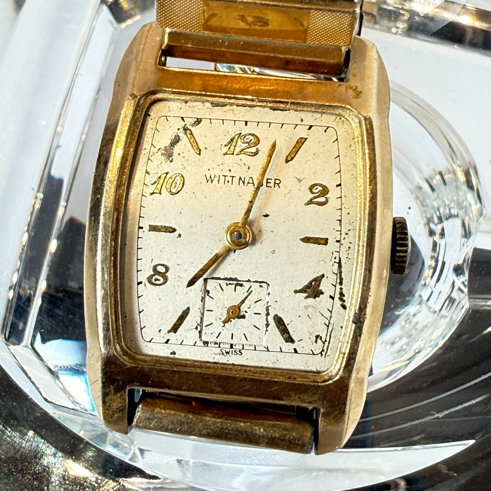 Vintage 1940s Swiss Wittnauer 10K GF Gold Mens Tank Watch FOR PARTS / REPAIR