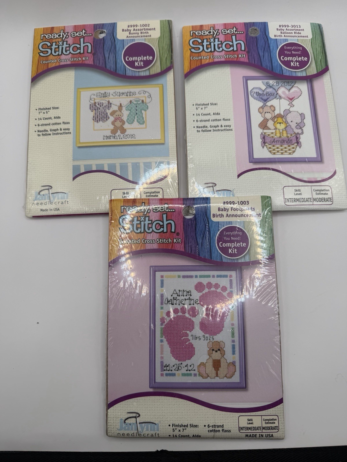Janlynn Ready Set Stitch Lot of 3 Counted Cross Stitch Kits Baby Theme Janlynn Ready Set Stitch Lot of 3 Counted Cross Stitch Kits Baby Theme