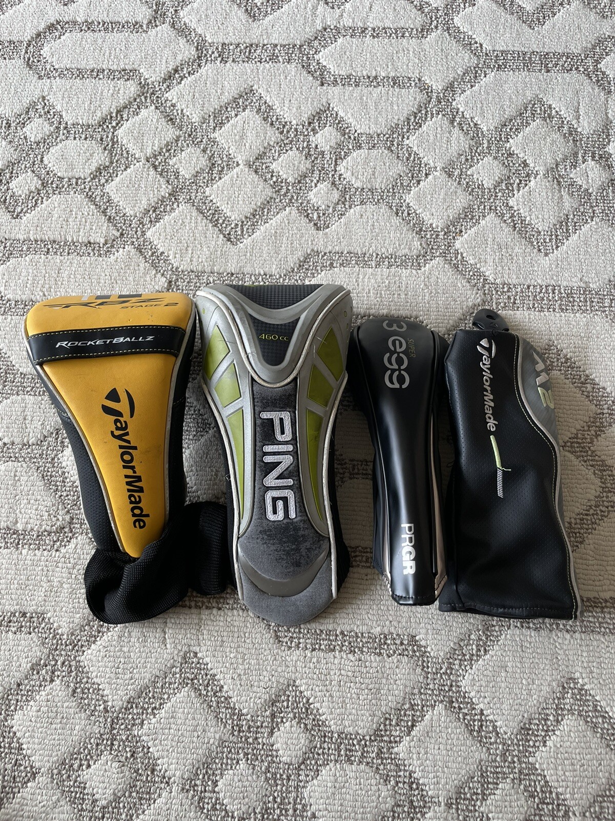 Golf Headcovers Lot TaylorMade Driver & Hybrid Cover, Ping Driver, PRGR Hybrid Golf Headcovers Lot TaylorMade Driver & Hybrid Cover, Ping Driver, PRGR Hybrid