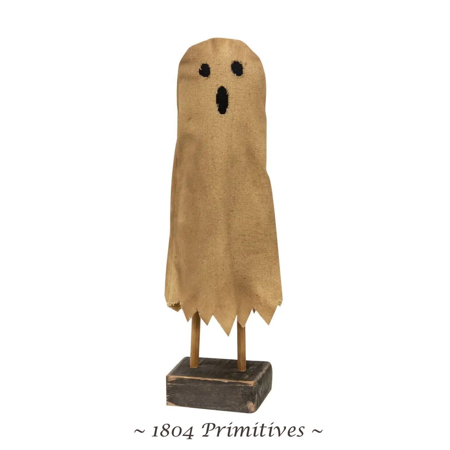 Primitive Halloween GHOST FIGURINE on Distressed Wood Base Fall Decor 9.5\ Primitive Halloween GHOST FIGURINE on Distressed Wood Base Fall Decor 9.5\