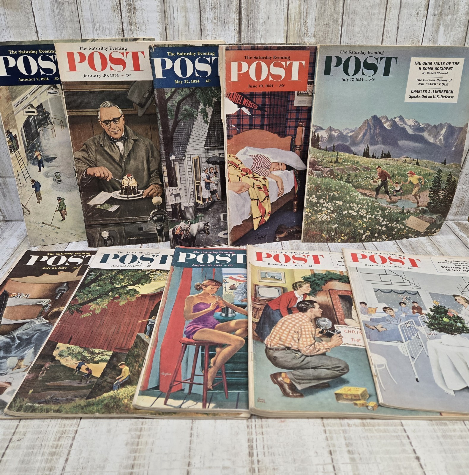Lot Of 10 Saturday Evening Post 1954 MCM Post War USA Advertising VTG Rare HTF