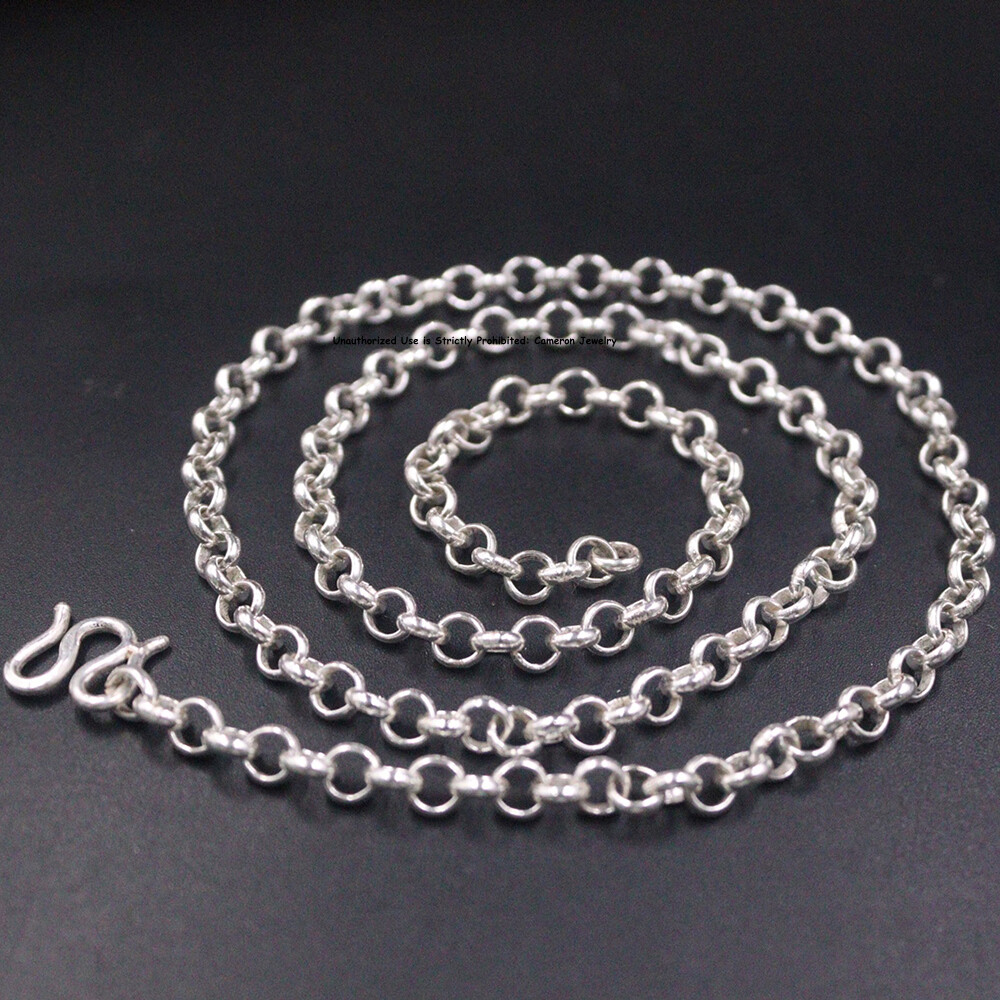 Pure S999 Fine Silver 999 Necklace 4.5mm Round Cable Link Chain 16-17g 19.6inch
