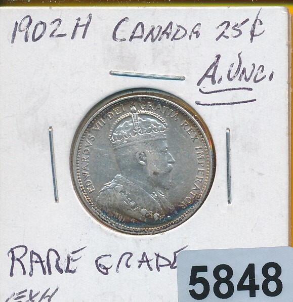 CANADA 25 CENTS - 1902-H - TONING XF- AU - #5848 - RARE GRADE - WOW CANADA 25 CENTS - 1902-H - TONING XF- AU - #5848 - RARE GRADE - WOW