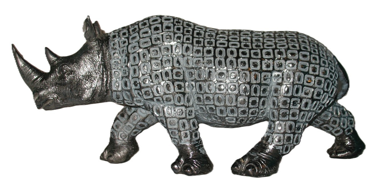 Title: Vintage Mid-Century Modern Geometric Cast Metal Rhinoceros Sculpture – 12