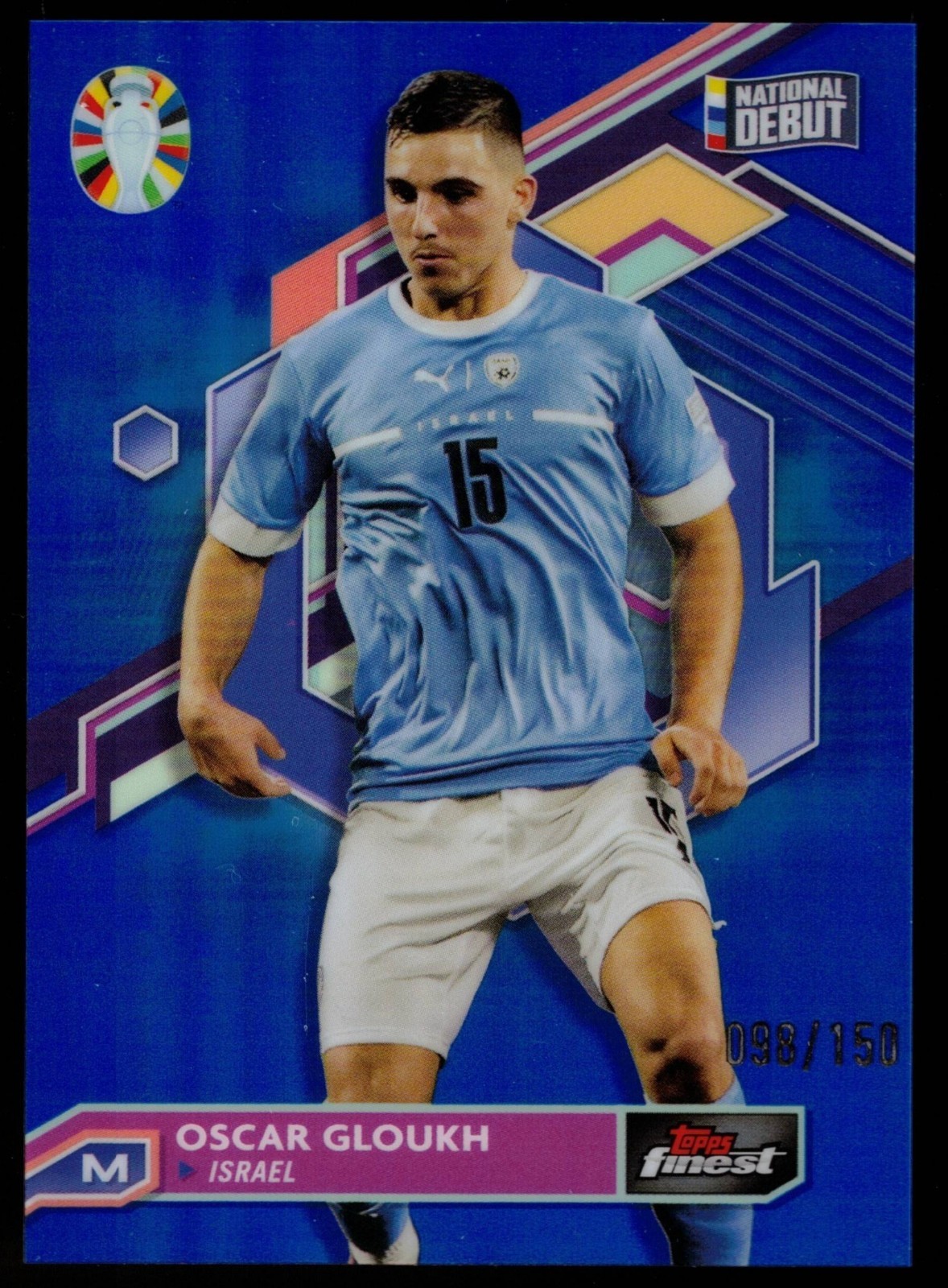 Oscar Gloukh - 2023 Topps Finest Road to UEFA Euro Blue Refractor /150 #41 (RC)