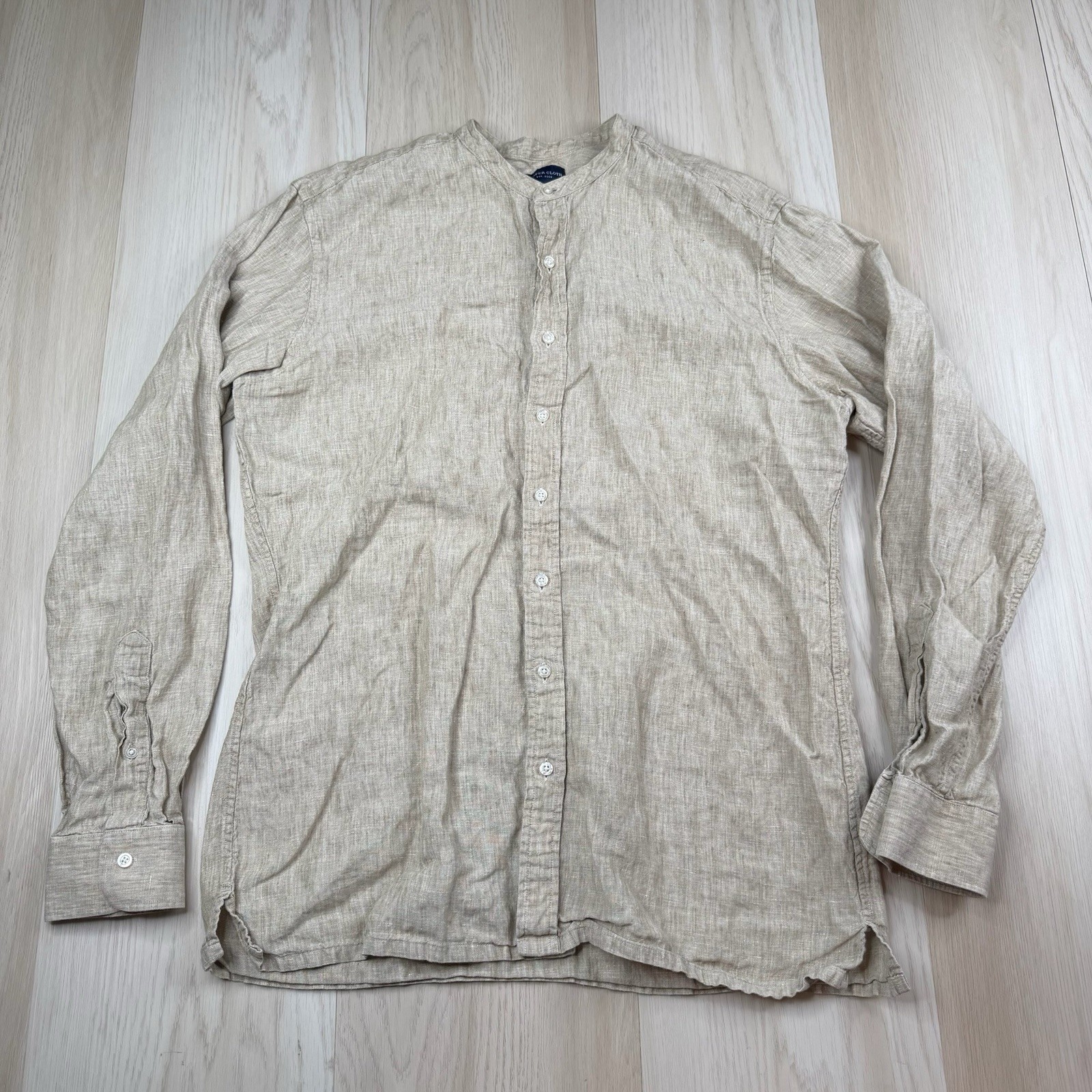 Proper Cloth The Washed Linen Band Collar Long Sleeve Button Shirt Mens 16.5-36 Proper Cloth The Washed Linen Band Collar Long Sleeve Button Shirt Mens 16.5-36