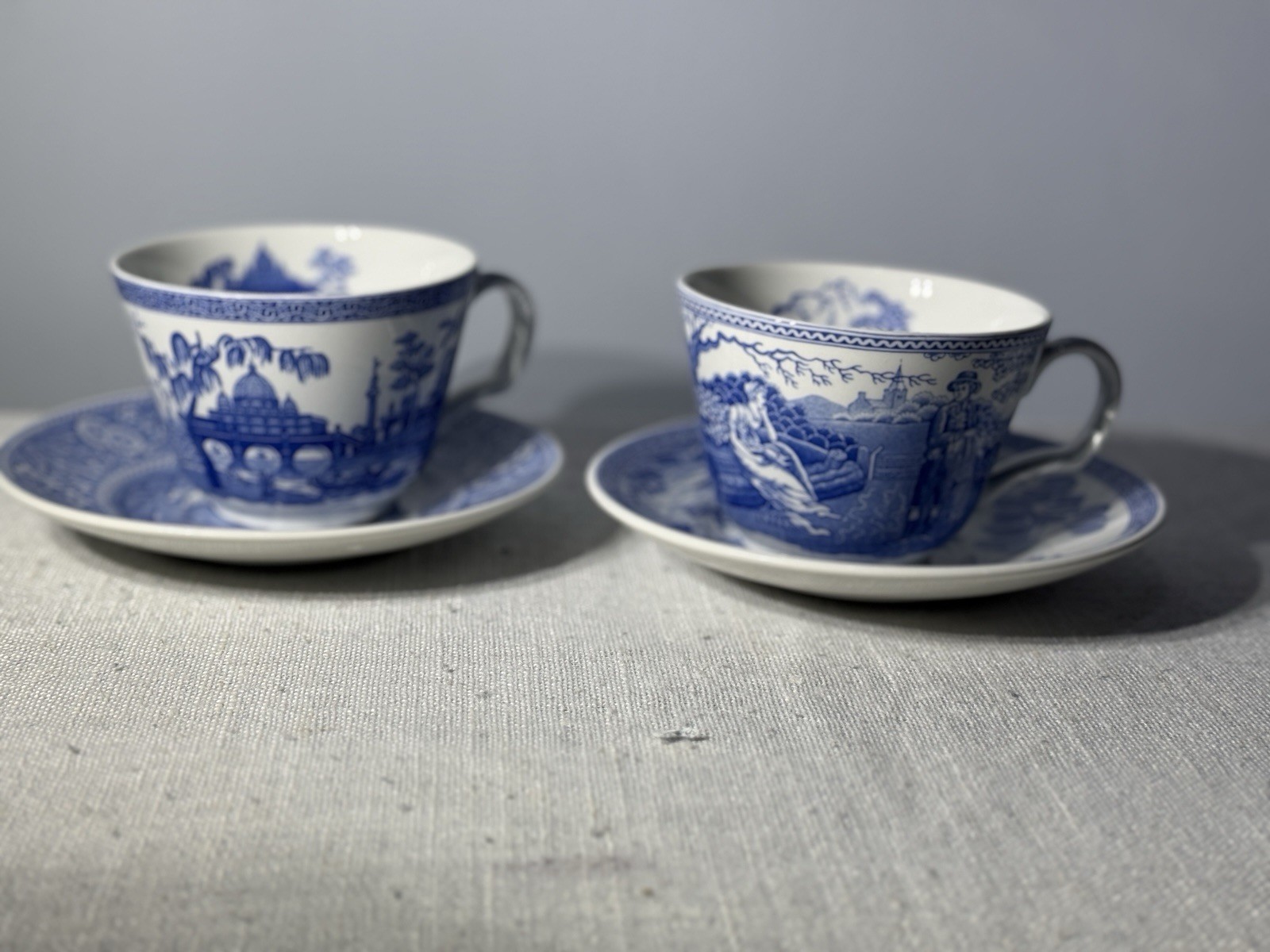 SPODE Blue Room Collection Georgian Series Woodman & Rome  Teacup & Saucers NOS