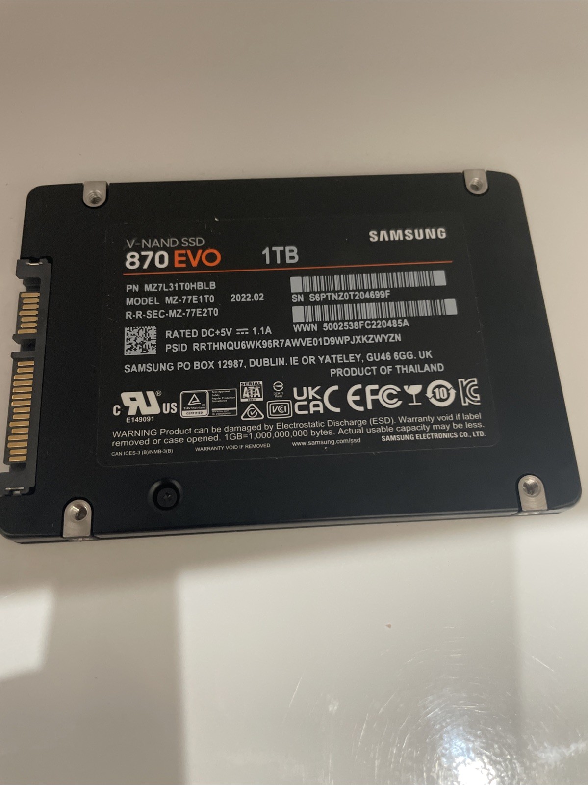 Samsung 870 EVO 1TB 2.5in SATA Internal SSD V-NAND MZ-77E1T0B