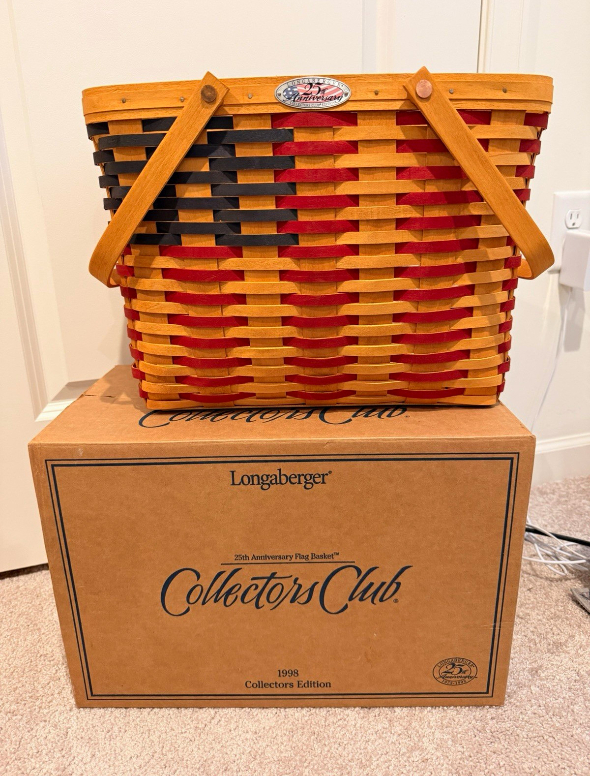 NEW Longaberger Collectors Club 1998 25th Anniversary Flag Basket Large Boxed NEW Longaberger Collectors Club 1998 25th Anniversary Flag Basket Large Boxed