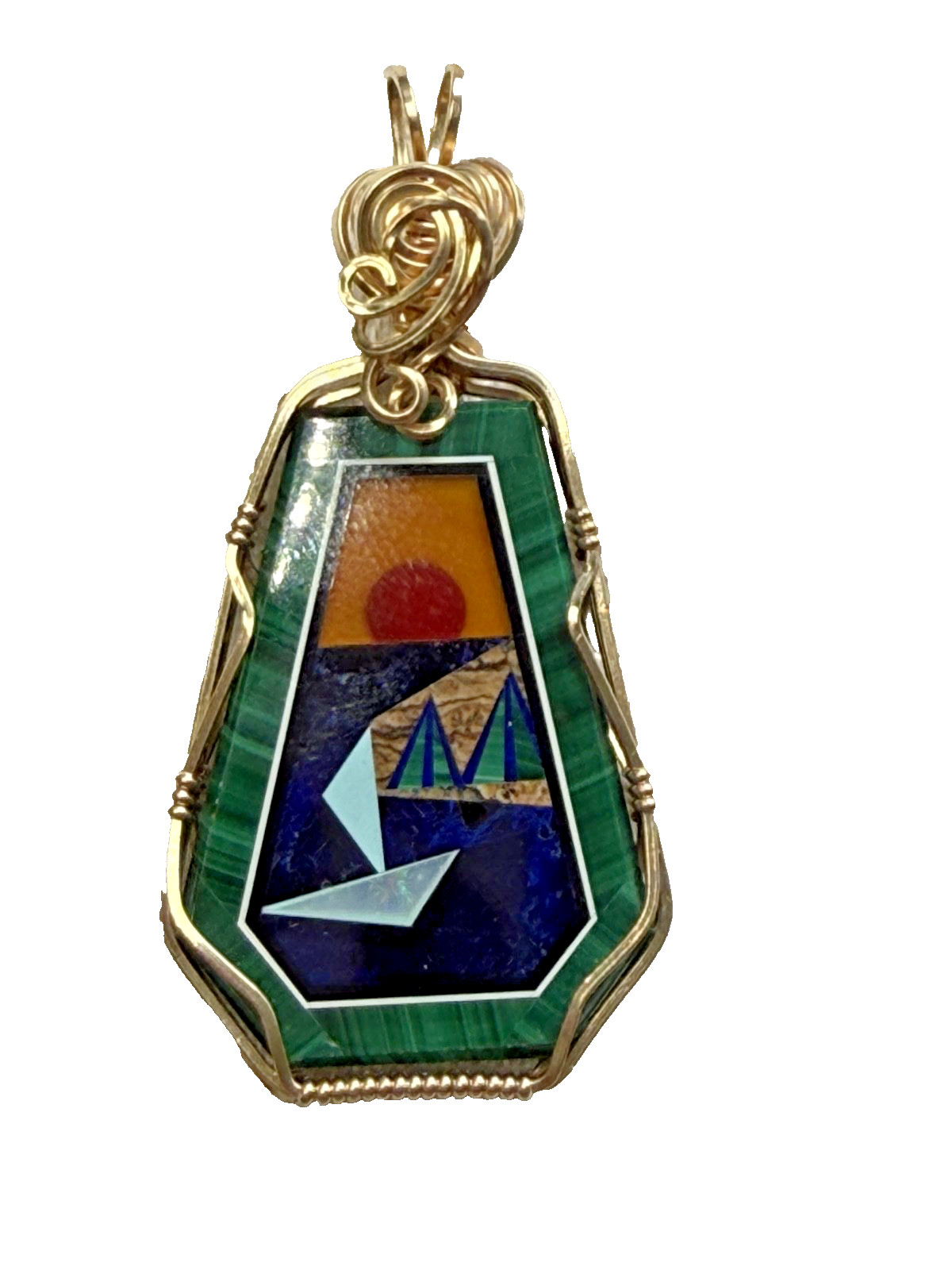 OOAK handcrafted stone intarsia pendant malachite, jade and opal OOAK handcrafted stone intarsia pendant malachite, jade and opal