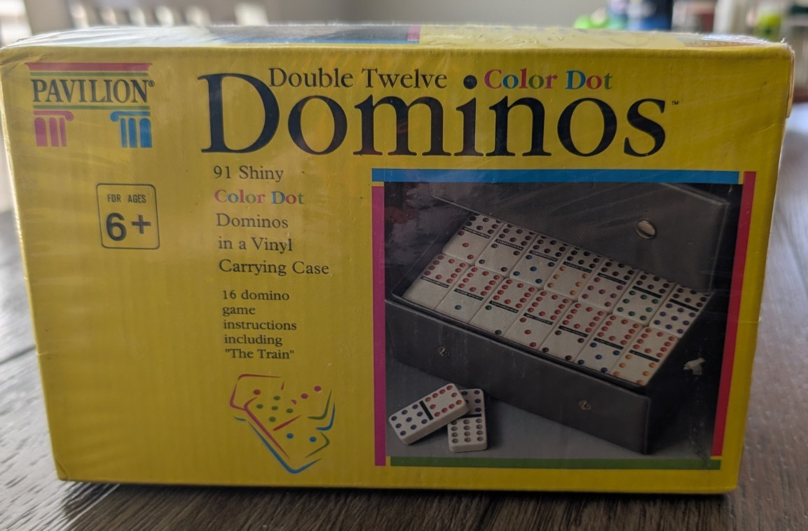 Pavilion Double Twelve Color Dot Dominoes Vinyl Carrying Case 91 Pieces SEALED