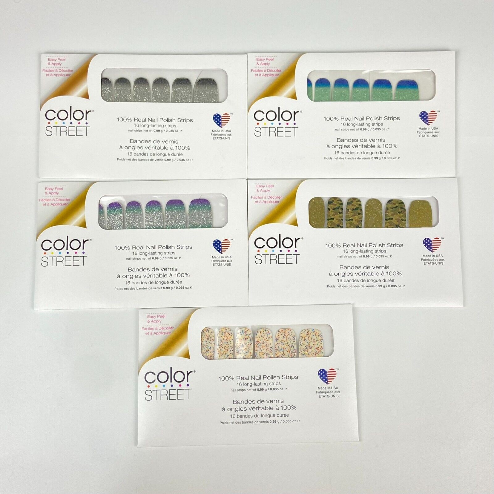 NIB Color Street Lot Of 5 ALL Glitter Nail Strips Neutral Blue Black + FREE GIFT