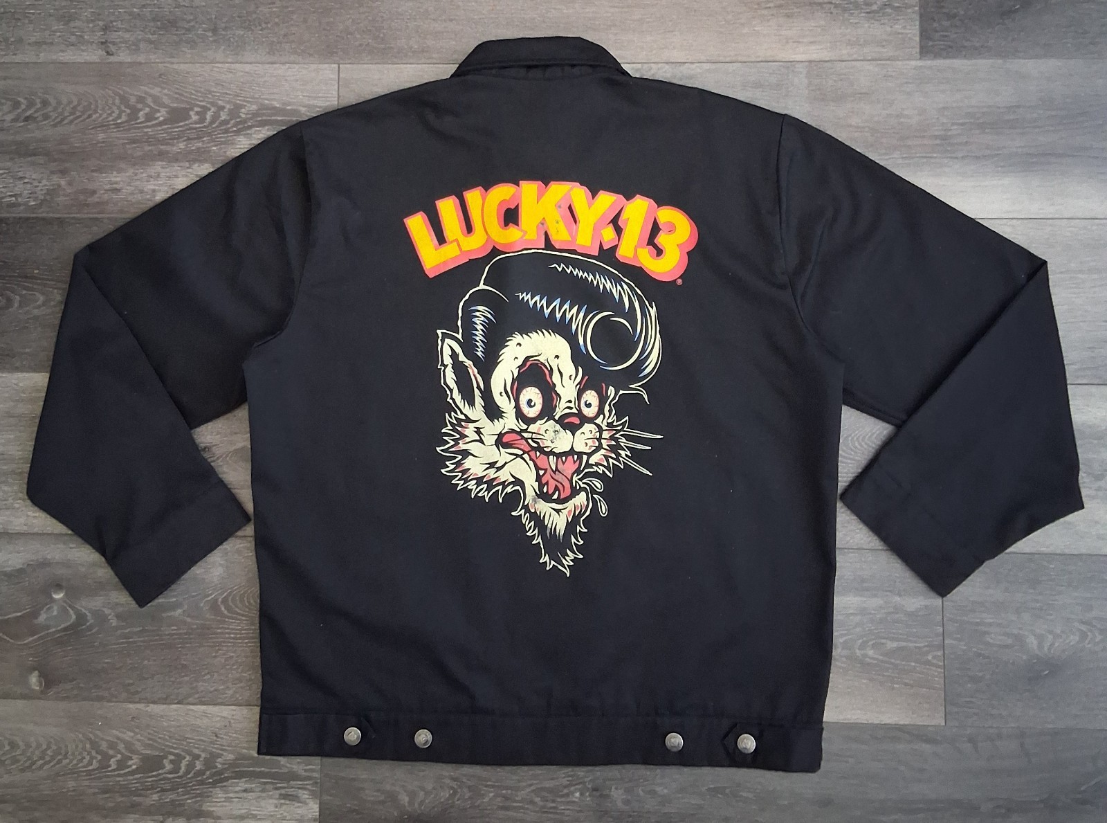 Lucky 13 Riff Raff Unlined Chino Work Jacket Full Zip Black Size Large Lucky 13 Riff Raff Unlined Chino Work Jacket Full Zip Black Size Large