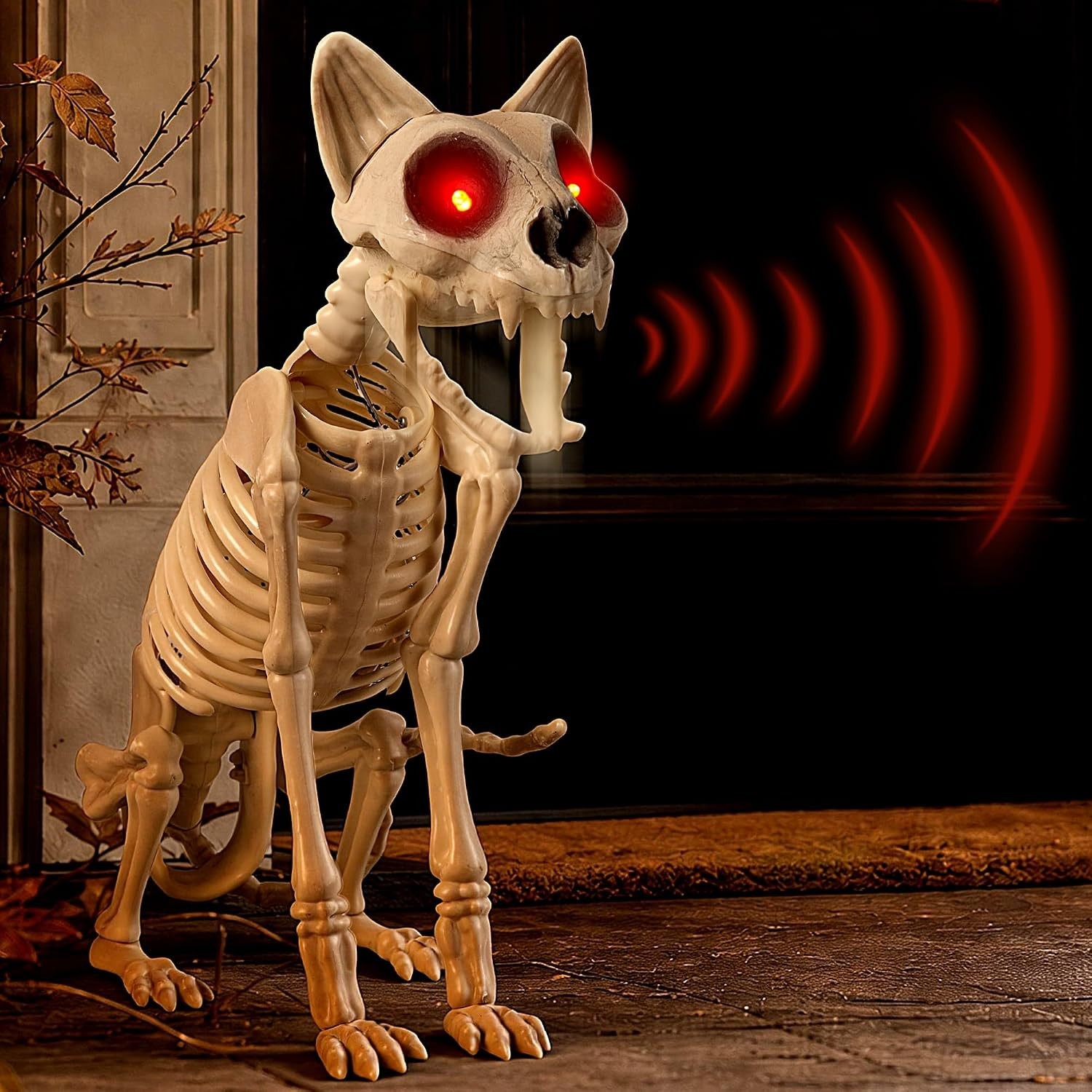 Halloween Animatronic Skeleton Cat 15 Inch, Sound & Touch Activated Halloween De Halloween Animatronic Skeleton Cat 15 Inch, Sound & Touch Activated Halloween De