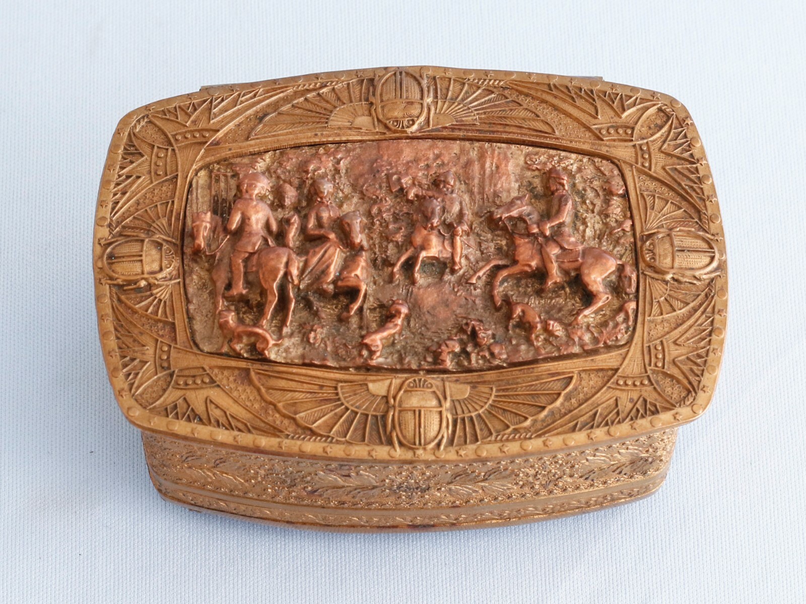Antique Brass Box France French King Hunting Scene Antique Brass Box France French King Hunting Scene