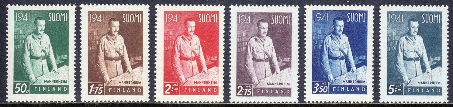 [OOS] Finland #Mi0248-Mi253MH1941CarlGustafEmilMannerheimFieldMarshall[227-232]
