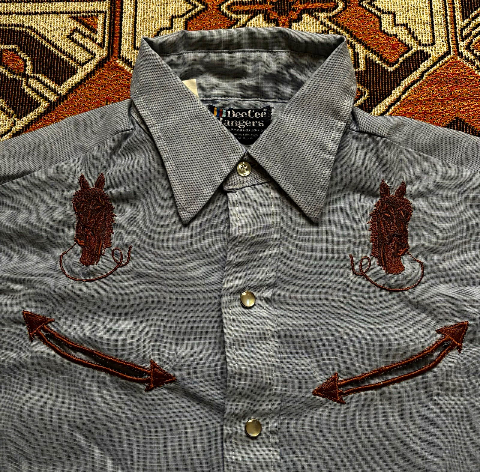 Vintage Dee Cee Rangers Men\'s M Blue Western Embroidered Long Sleeve Button-Up Vintage Dee Cee Rangers Men\'s M Blue Western Embroidered Long Sleeve Button-Up