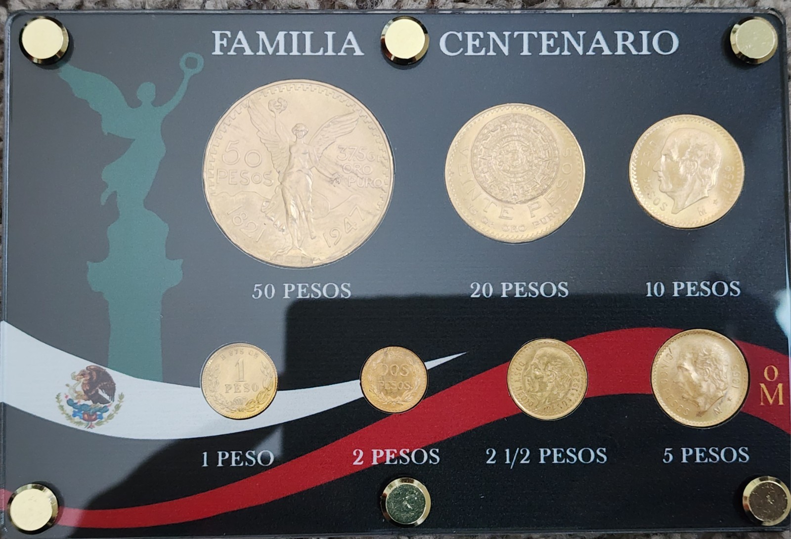 Mexico Familia Centenario 7-Coin Gold Peso Mexico Acrylic Holder Only